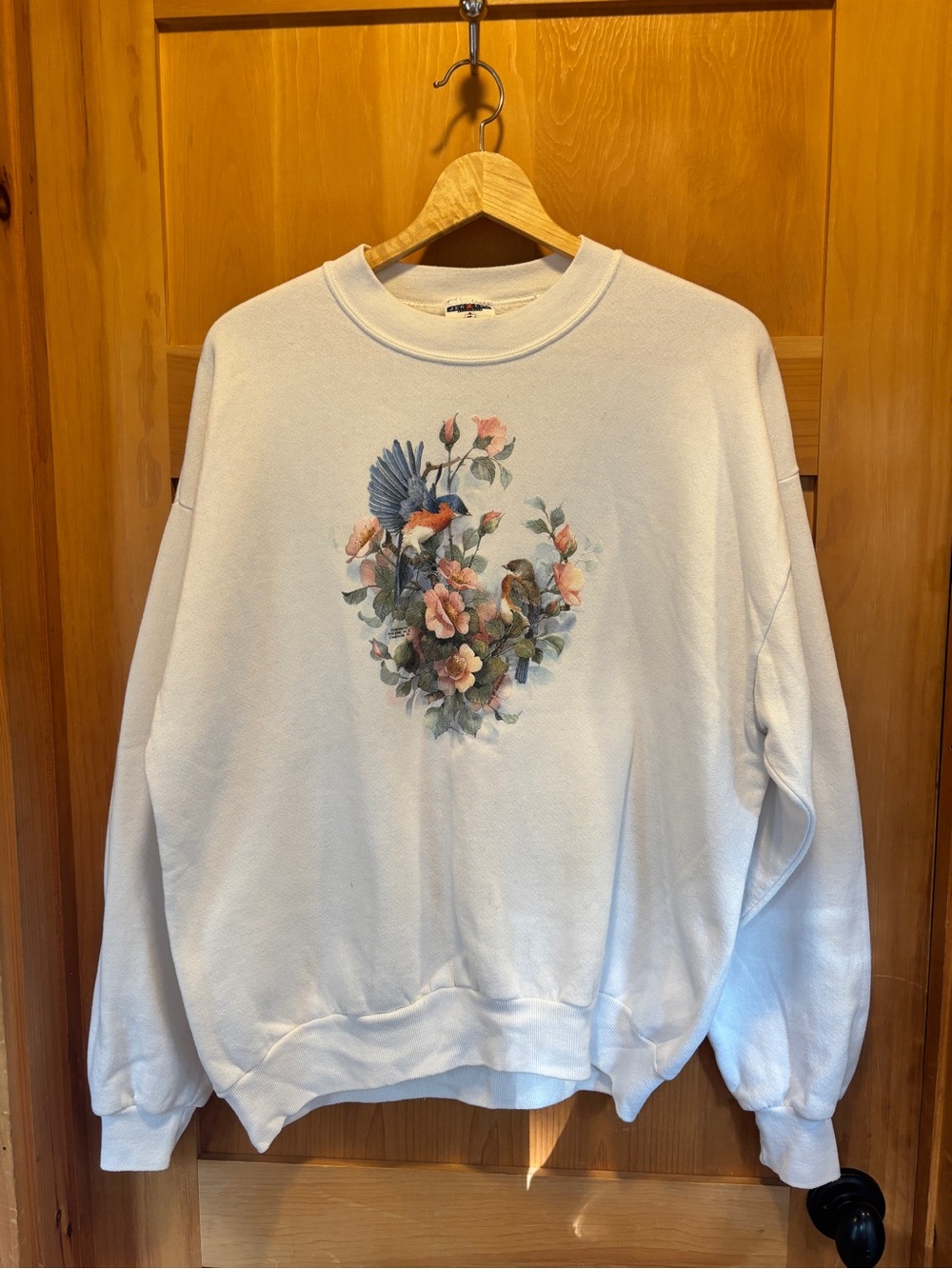 Vintage 90s Jerzees Floral Bird Crewneck Sweatshirt Made In USA
